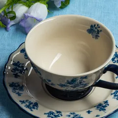 Блюдце «Фиори» фарфор D=155,H=20мм слон.кость,синий, изображение 4