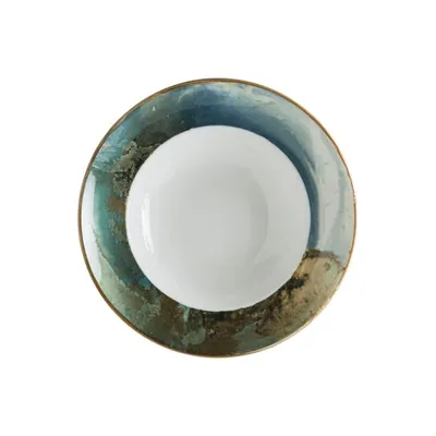 Тарелка глубокая «Футура» фарфор 450мл D=270,H=56мм белый,бирюз.