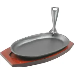 Frying pan for fajitas with stand “Amber Cast”  cast iron, wood , H=35, L=280/240, B=140mm  black, wood.