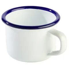 Enameled mug enamel steel 100ml D=70,H=50,L=85mm white,blue.