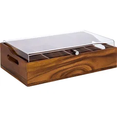 Cutlery storage container with lid  acacia, plastic , H=14.5, L=51, B=28cm  brown.