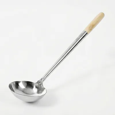 Половник с деревянной ручкой сталь нерж.,дерево 270мл D=125,H=45,L=490мм металлич.,деревян.