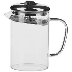 Heat-resistant jug with lid and strainer  glass, metal  0.5 l , L=13.6 cm  clear.