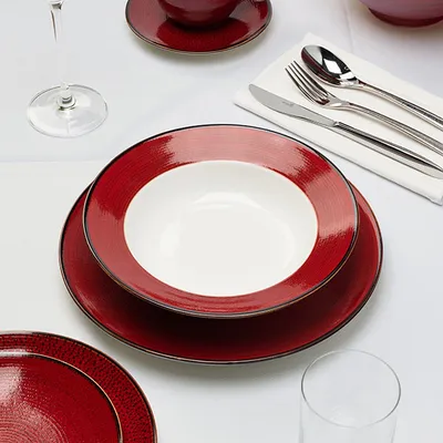 Тарелка для супа «Джаспер» фарфор 350мл D=227,H=48мм белый,красный, изображение 3