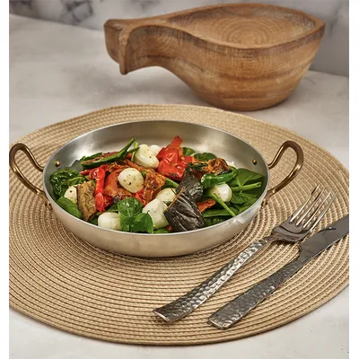 Сковорода для подачи «Арго» с двумя ручками алюмин.,латунь 0,84л D=190,H=35мм серебрист., изображение 6