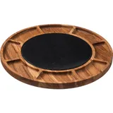 Менажница «Нова» 9 секций круглая, вставка из натурального сланца дуб D=40,H=3см