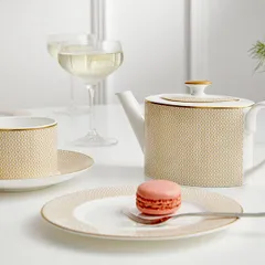 Блюдце «Даймонд» кост.фарф. D=16см золотой,белый, изображение 3