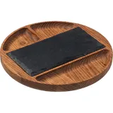 Менажница «Нова» 4 секции круглая, вставка из натурального сланца дуб D=25,H=3см