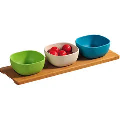 Salad bowl on a stand [3 pcs]  bamboo, wood  D=95, H=45mm  blue.