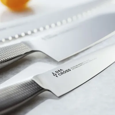 Нож поварской «Диакросс» сантоку сталь нерж. ,H=20,L=260/140,B=25мм металлич., изображение 4