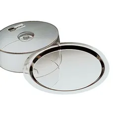 Cake pan with lid  steel, plastic  D=38, H=14cm  transparent, metallic.