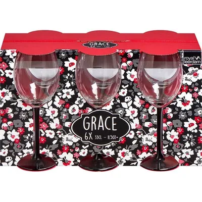 Набор бокалов для вина «Грейс» на черной ножке[6шт] стекло 330мл D=62,H=205мм прозр.,черный