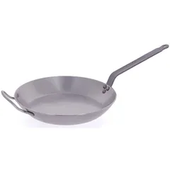 Frying pan 2 handles  white steel  D=36, H=7, L=70 cm  metal.