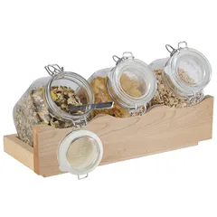 Набор емкостей фуршетных на подставке[3шт] стекло,дерево 2л ,H=13,5,L=43,B=17см прозр.,бежев., изображение 2