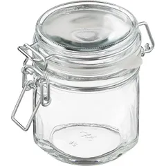 Square jar with lid  glass, silicone  350 ml , H=11, L=8, B=8cm  clear.