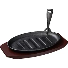 Frying pan for fajitas “Amber Cast Matt”  cast iron, wood , H=32, L=32/27, B=18cm  black