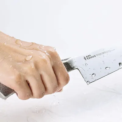 Нож поварской «Диакросс» сантоку сталь нерж. ,H=20,L=295/165,B=25мм металлич., изображение 3
