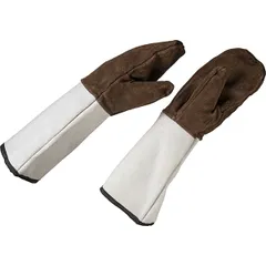 Рукавицы защитные (пара) до 250 С, замша ,L=43см коричнев.,белый, изображение 3