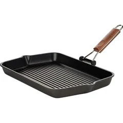 Grill pan cast aluminum,wood ,H=4,L=28/45,B=43cm black