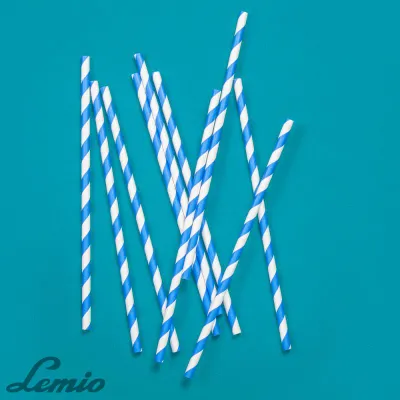 Трубочка бумажная белая с синей полосой, 6*197мм, 250 шт/уп, 1/10