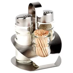 Set of spices 3 pcs. on a stand  glass, steel , H=115, L=95, B=85mm  transparent, metal.