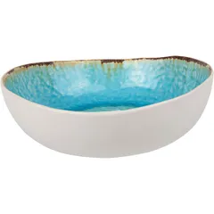 Salad bowl “Laguna” oval  ceramics , H=65, L=210, B=200mm  white, turquoise.