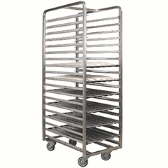 Trolley for baking trays for baguettes, 18 tiers  stainless steel , H=161.8, L=77.5, B=49.3 cm  silver.