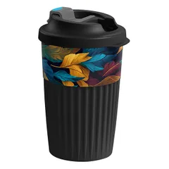Стакан для горячих напитков «Листья» с клапаном полипроп. 450мл D=92,H=147мм черный