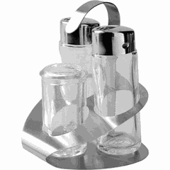 Набор для специй солонка, перечница, стакан для зубочисток на подставке стекло,нерж. ,H=120,L=91,B=8