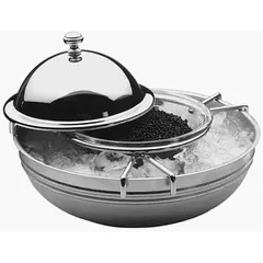 Caviar maker with ice container and lid  stainless steel, glass  130 ml  D=11, H=15, L=19.5 cm  metallic, transparent.