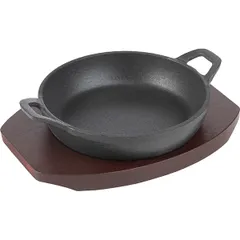 Frying pan for fajitas “Amber Cast Matt”  cast iron, wood  D=140, H=45mm  black, dark wood