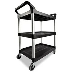 Household trolley, 3 tiers, load capacity 90 kg  plastic , H=96, L=85.4, B=47.3 cm  black