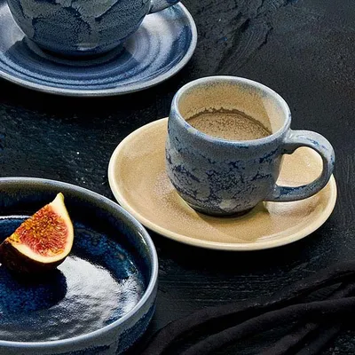 Чашка кофейная «Аврора Революшн Блюстоун» блюдце 03024459 фарфор 85мл D=65мм бежев.,синий, изображение 6