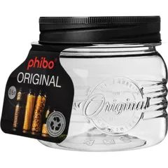 Банка круглая с крышкой полипроп. 0,6л D=100,H=95мм прозр.,черный