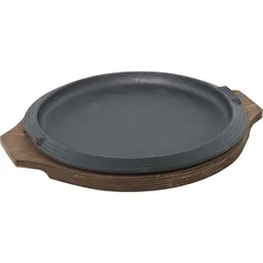 Frying pan for fajitas with stand  cast iron, wood  D=160, H=30, L=225mm  black, brown.