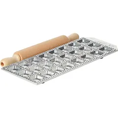Форма для равиоли 2,5х2,5см со скалкой[24шт] алюм.литой,дерево ,H=15,L=280,B=103мм, изображение 2
