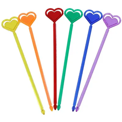 Мешалка «Сердечко»[50шт] пластик ,L=20см разноцветн.