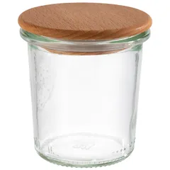 Container for serving “Vek” with a lid [12 pcs]  glass, wood  D=6, H=7 cm  transparent, light. tree