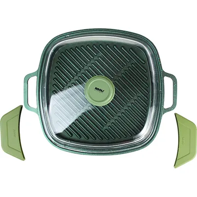 Сковорода-гриль с крышкой (индукция) алюм.литой,антиприг.покр. ,L=26,B=26см зелен., изображение 3