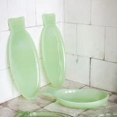 Блюдо сервировочное стекло ,H=47,L=260,B=140мм зелен., изображение 2