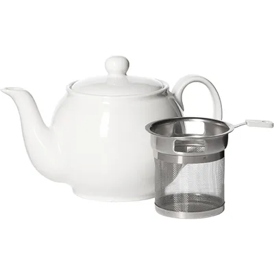 Чайник заварочный с металлическим ситом фарфор 0,5л D=80,H=115,B=185мм белый, Объем по данным поставщика (мл): 500