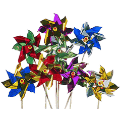 Decorations on skewers “Windmills” [50 pcs]  foil, wood , H=23cm  multi-colored.