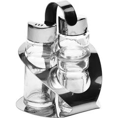 Set of spices salt, pepper, glass, stainless steel, glass, H=110, L=85, B=90mm  silver.