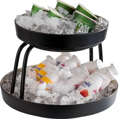 Поднос фуршетный «Фрида» с каплесборником пластик D=255,H=60мм черный,бежев., изображение 4