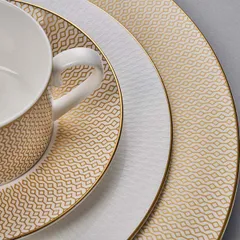 Блюдце «Даймонд» кост.фарф. D=16см золотой,белый, изображение 2