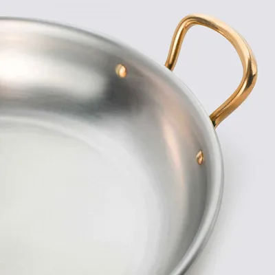 Сковорода для подачи «Бином» с двумя ручками с тиснением латунь,сталь нерж. 0,84л D=190,H=35мм золот, изображение 3