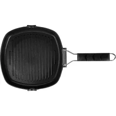 Сковорода-гриль «Проотель» квадратная со складной ручкой алюм.литой,пластик ,H=4,L=24,B=24см черный, изображение 3