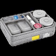 Rectangular thermal tray for food delivery with lid and plates D=21 cm 5 compartments  polyprop., porcelain