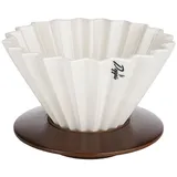 Воронка «Оригами» для кофе с подставкой (пуровер) керамика,дерево D=13,8/11,8,H=10,6см белый