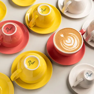 Чашка кофейная «Пур-Амор» фарфор 300мл D=110/60,H=65,L=140мм желт.,белый, изображение 7